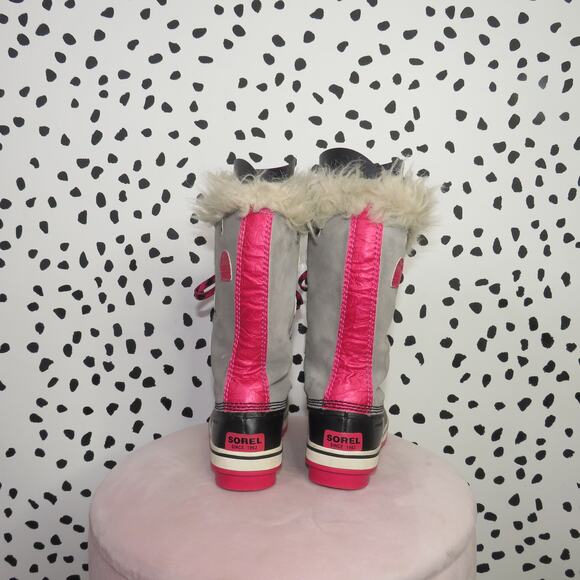 Sorel Gray Faux Fur Trim Girls Lace Up Winter Tofino Boots - Picture 5 of 8